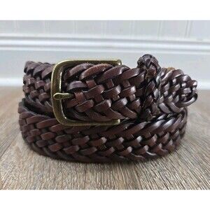 Polo Ralph Lauren Brown Woven Braided Leather Belt Men's 42 Brass Buckle 1.25"
